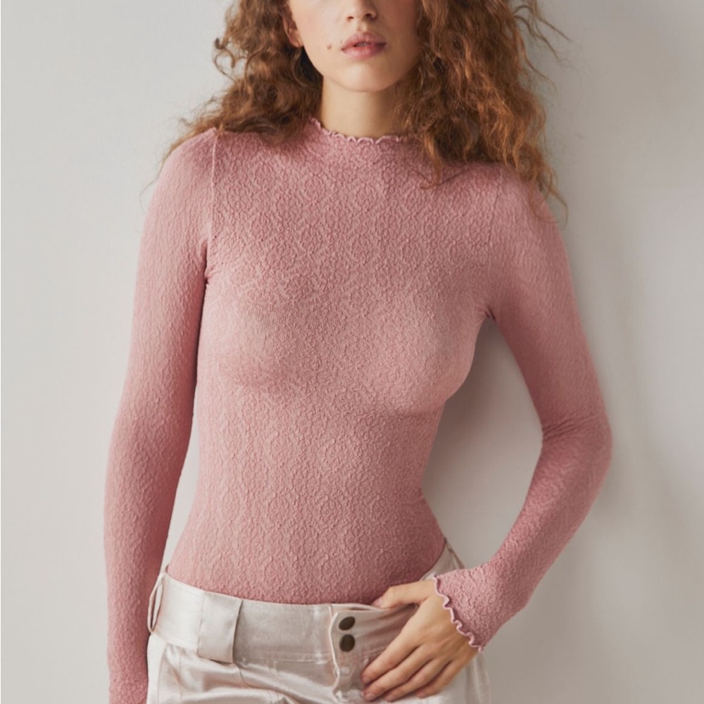 NWOT Free People Mara Mock Neck Bodysuit in Mauve Zephyr